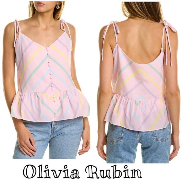 Olivia Rubin Clara Sleeveless Top Pastel stripes peplum summer Sz 8 - Picture 1 of 9